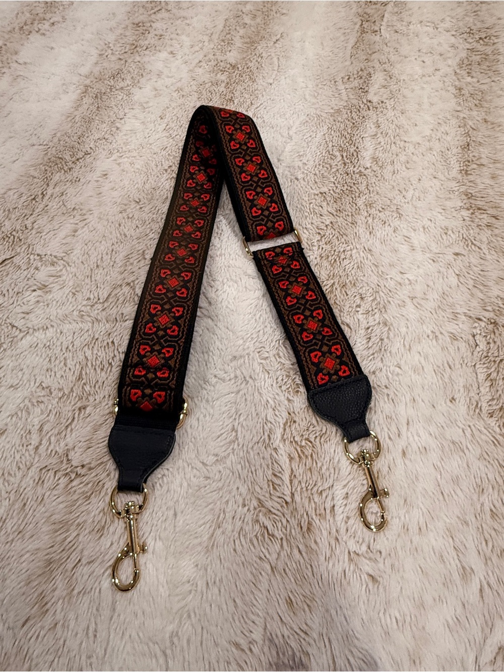Adjustable Embroidered Purse Strap Black Red Brown Gold Hardware NWOT